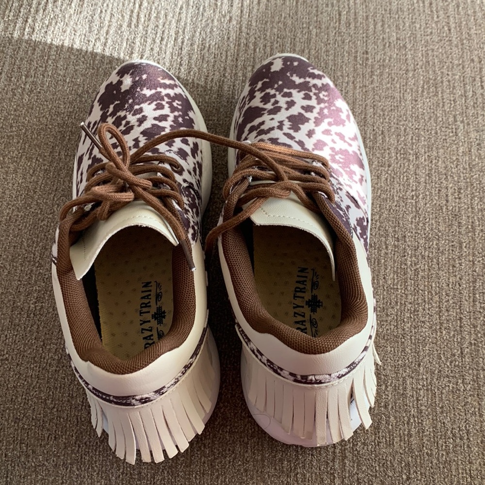 crazy train cow print shoes
